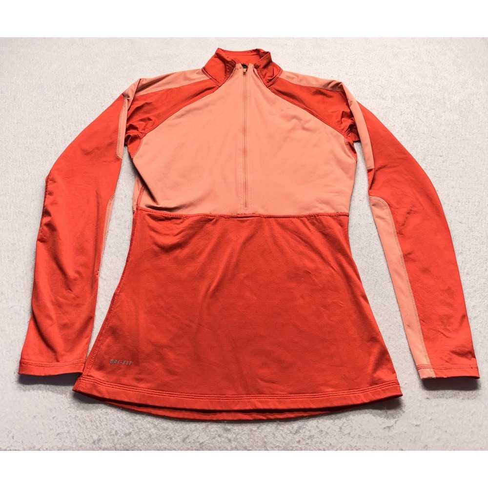 Nike Pro Hyperwarm Shield Womens Sz M Half Zip Pullover Coral Orange 485728-635